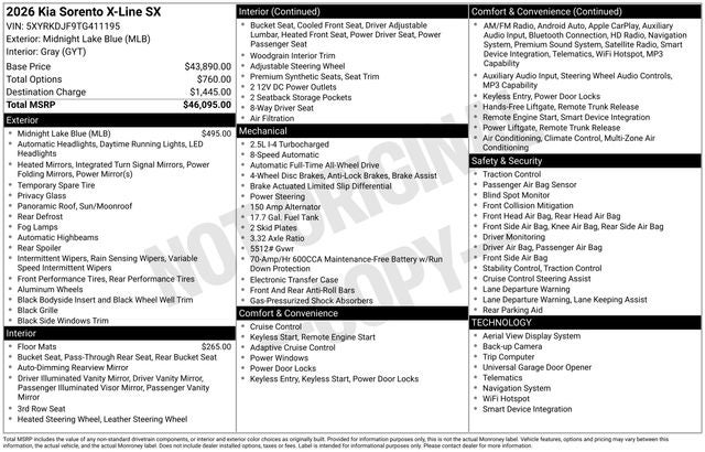 2026 Kia Sorento X-Line SX