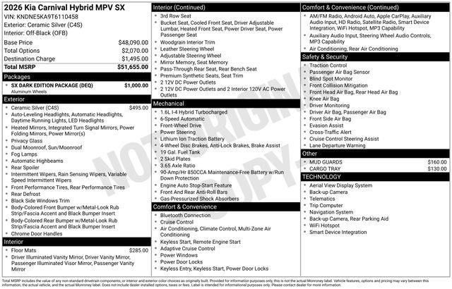 2026 Kia Carnival Hybrid SX