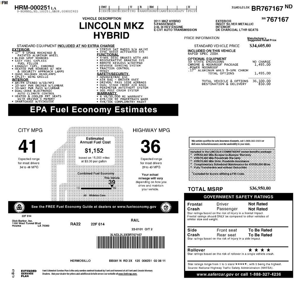 2011 Lincoln MKZ Hybrid Base