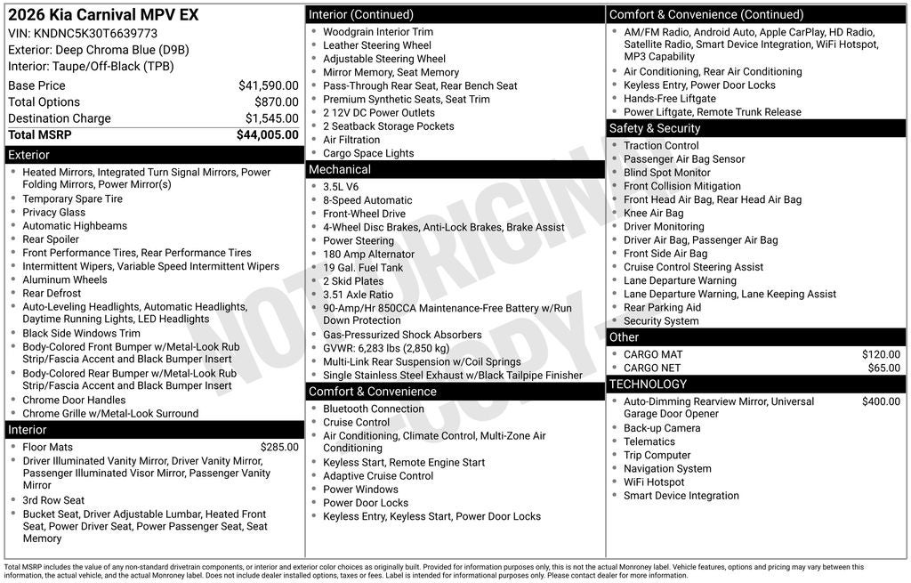 2026 Kia Carnival MPV EX