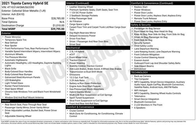 2021 Toyota Camry Hybrid SE