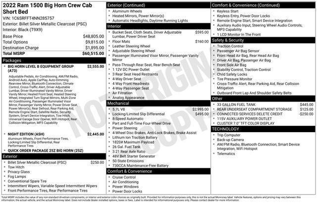 2022 RAM 1500 Big Horn Crew Cab 4x4 5'7' Box