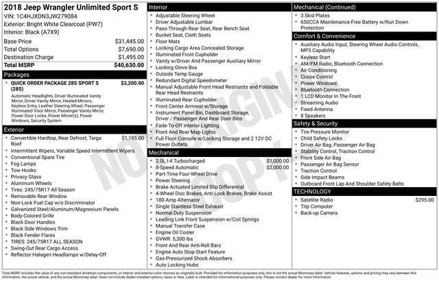 2018 Jeep Wrangler Unlimited Sport S