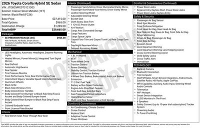 2026 Toyota Corolla Hybrid SE